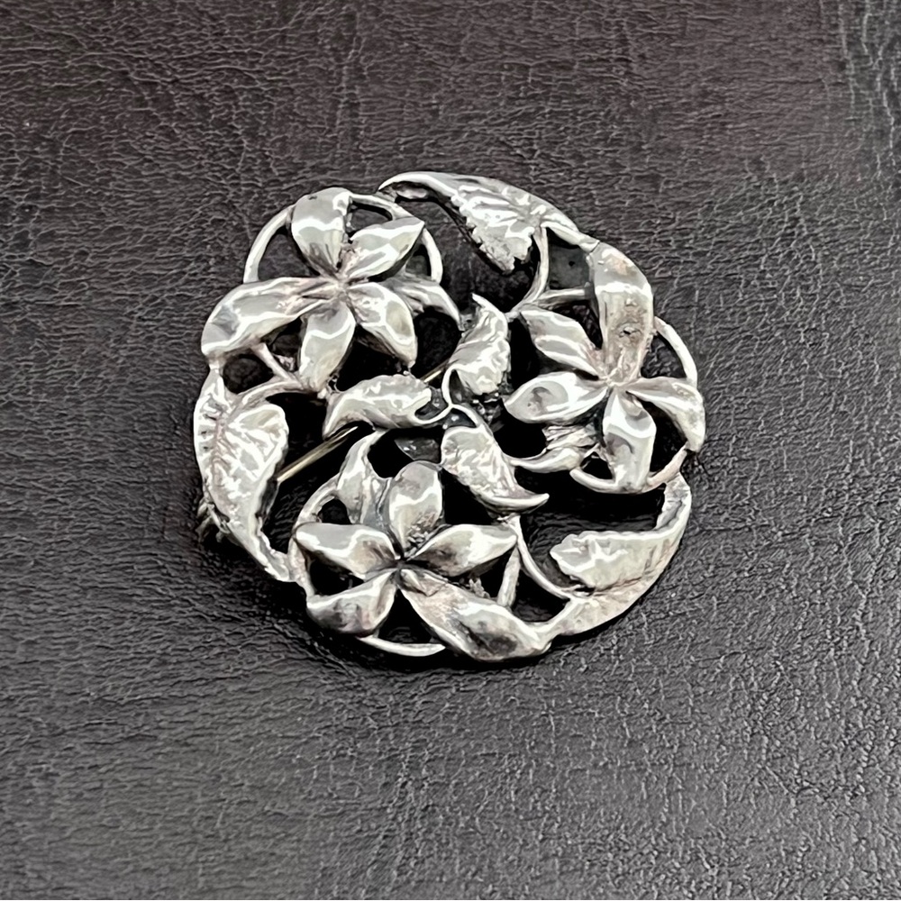 Vintage Jo Michels sterling silver round floral brooch pin - Picture 4 of 9